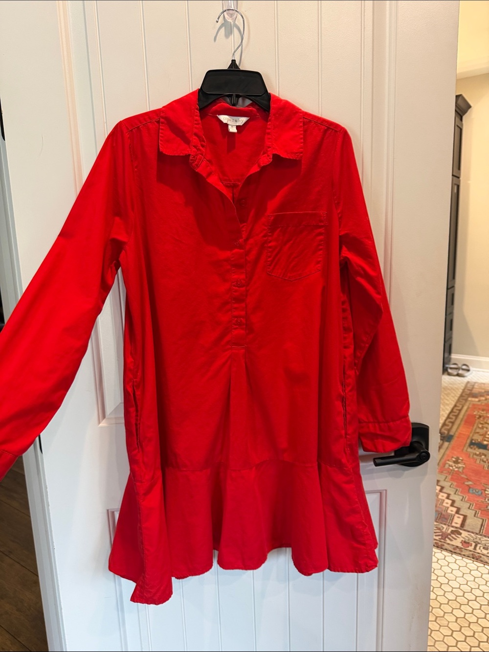 crown & ivy Red Long-Sleeve Peplum Tunic